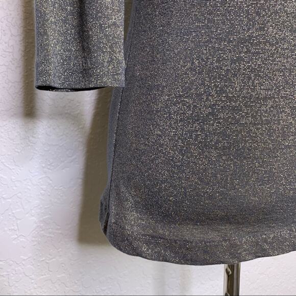 Anthropologie Deletta gray metallic top shoulder cutout and bow size Small - Picture 6 of 11